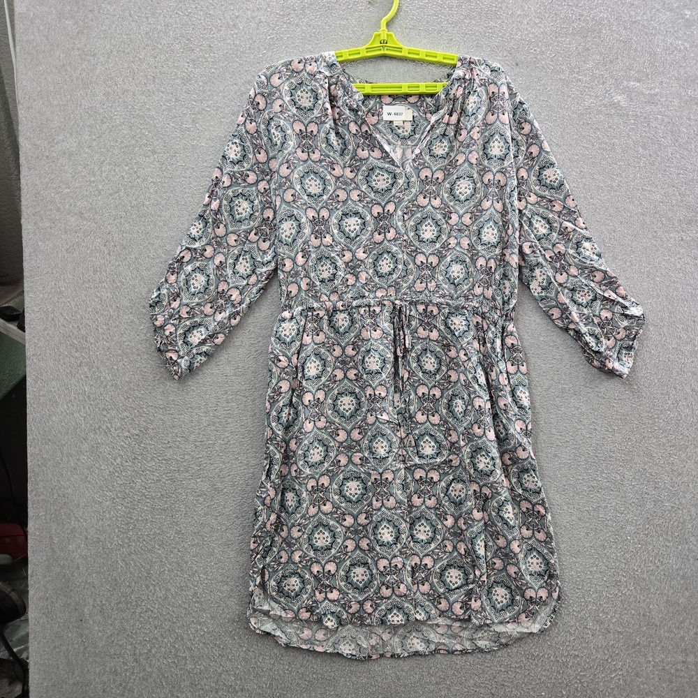 LOFT Outlet Women Dress XL Blue Floral Shift Romantic 3/4 Sleeve Sun